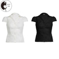 Women's Button Down Shirts Cap Sleeve Lapel Collar Tie BackFit Tops Summer Shirts