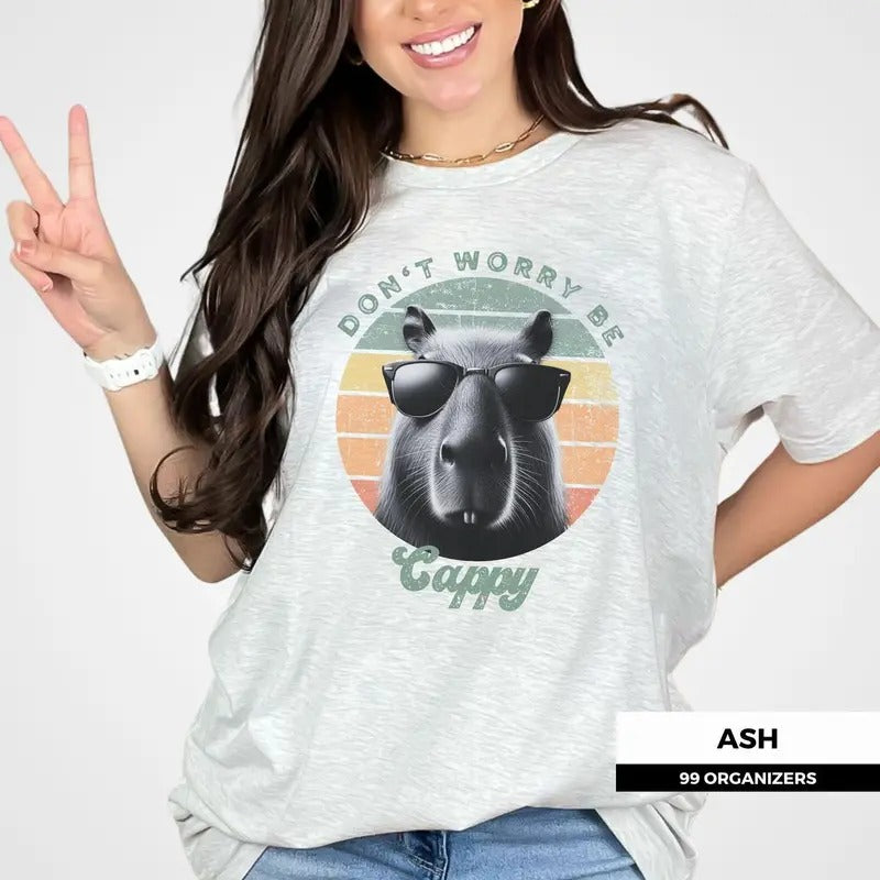 Women's Capybara Retro Shirt, Capybara Gift Tee Cotton Top