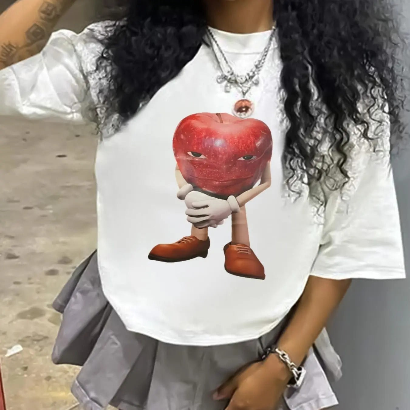 Women's Cartoon Print Round Neck Tee, Fashion Casual Crew Neck Half Sleeve T-shirt for Daily Holiday Vacation Outdoor Wear, Women's Clothing for Summer