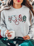 Women's Christmas Letter Print Round Neck Sweatshirt, Casual Long Sleeve Crew Neck Pullover for Fall & Winter, Women's Clothes for Daily Wear