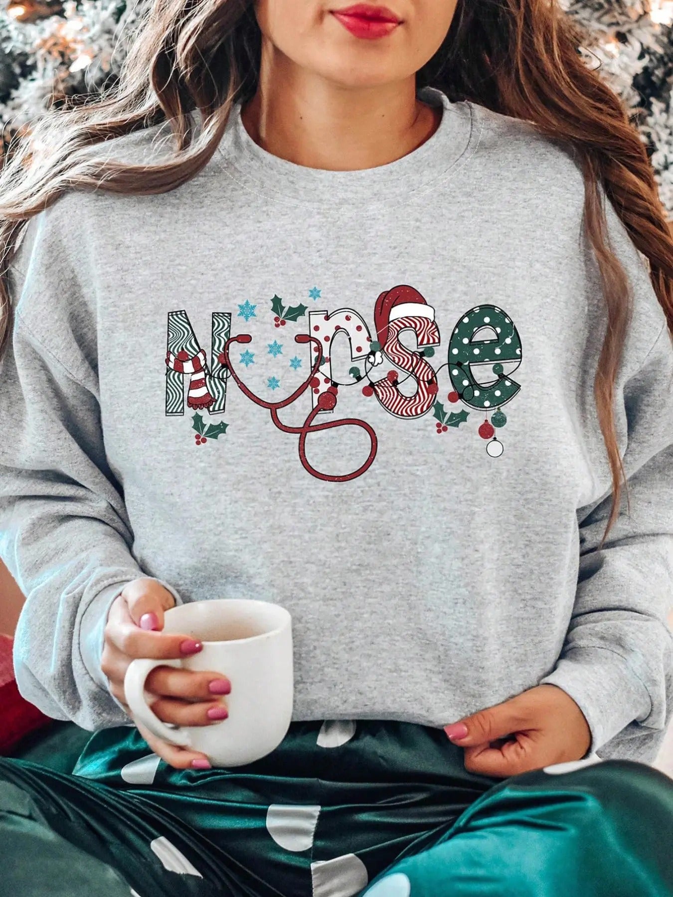 Women's Christmas Letter Print Round Neck Sweatshirt, Casual Long Sleeve Crew Neck Pullover for Fall & Winter, Women's Clothes for Daily Wear
