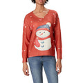 Women's Christmas Sweater Snowman Print V Neck Long Sleeve Pullover Tops for Fall Winter