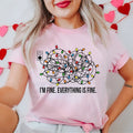 Women's Christmas Sweatshirt with I'm Fine Everything Is Fine Tee and Christmas Lights Design - Cotton, Crewneck