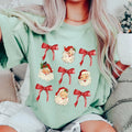 Women's Christmas Themed Santa Claus & Bow Print Short Sleeve Tee, Casual Round Neck T-Shirt for Daily Wear, Ladies Clothes for All Seasons