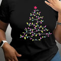 Women's Christmas Tree Print Round Neck Tee, Casual Short Sleeve Crew Neck T-Shirt for Spring & Fall, Women Clothes for Daily Wear