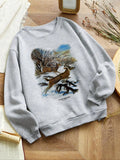 Women's Deer Print Crew Neck Sweatshirt, Casual Long Sleeve Pullover for Daily Wear, Ladies Clothes for All Seasons