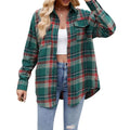 Women's Fall Button Down Shirts with Pockets Plaid Pattern Turn Down Collar Long Sleeve Casual Tops