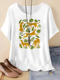 Women's Leopard & Leaf Print Round Neck Tee, Casual Short Sleeve T-Shirt for Summer, Ladies Clothes for Daily Wear
