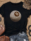 Women's Leopard Billiards Print Round Neck Tee, Casual Short Sleeve Crew Neck T-shirt for Summer, Ladies Clothes for Daily Wear