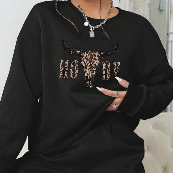 Women's Leopard Pattern Howdy Western Country Girl Crewneck Sweater, Country Music Southern Tee Gift for Her