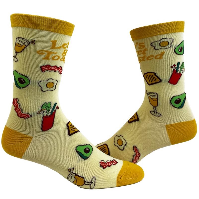 Women's Let's Get Toasted Socks Funny Boozy Brunch Breakfast Drunk Graphic Novelty Footwear Funny Graphic Socks Comfortable Fitted Spandex Cotton