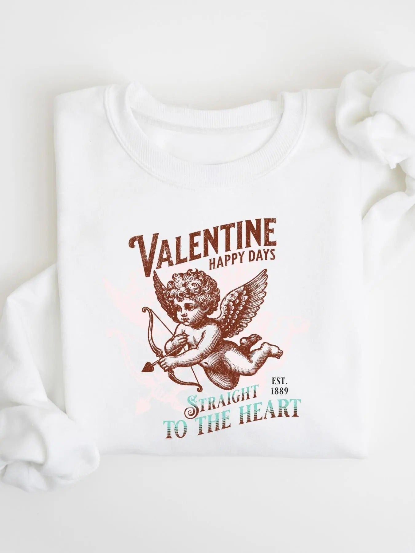 Women's Letter & Cupid Print Crew Neck Sweatshirt, Casual Long Sleeve Pullover for Fall & Winter, Women's Clothes for Daily Wear