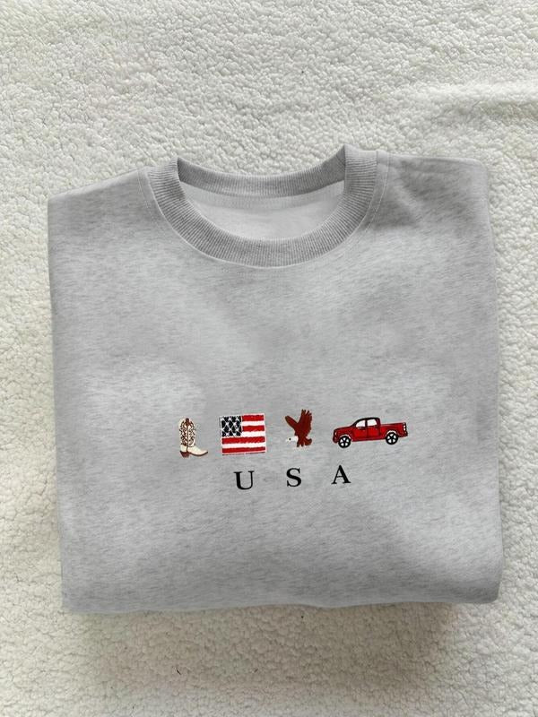 Women's Letter & Eagle Pattern Crew Neck Sweatshirt, Casual Long Sleeve Pullover, Women's Spring & Fall Clothes for Daily Wear