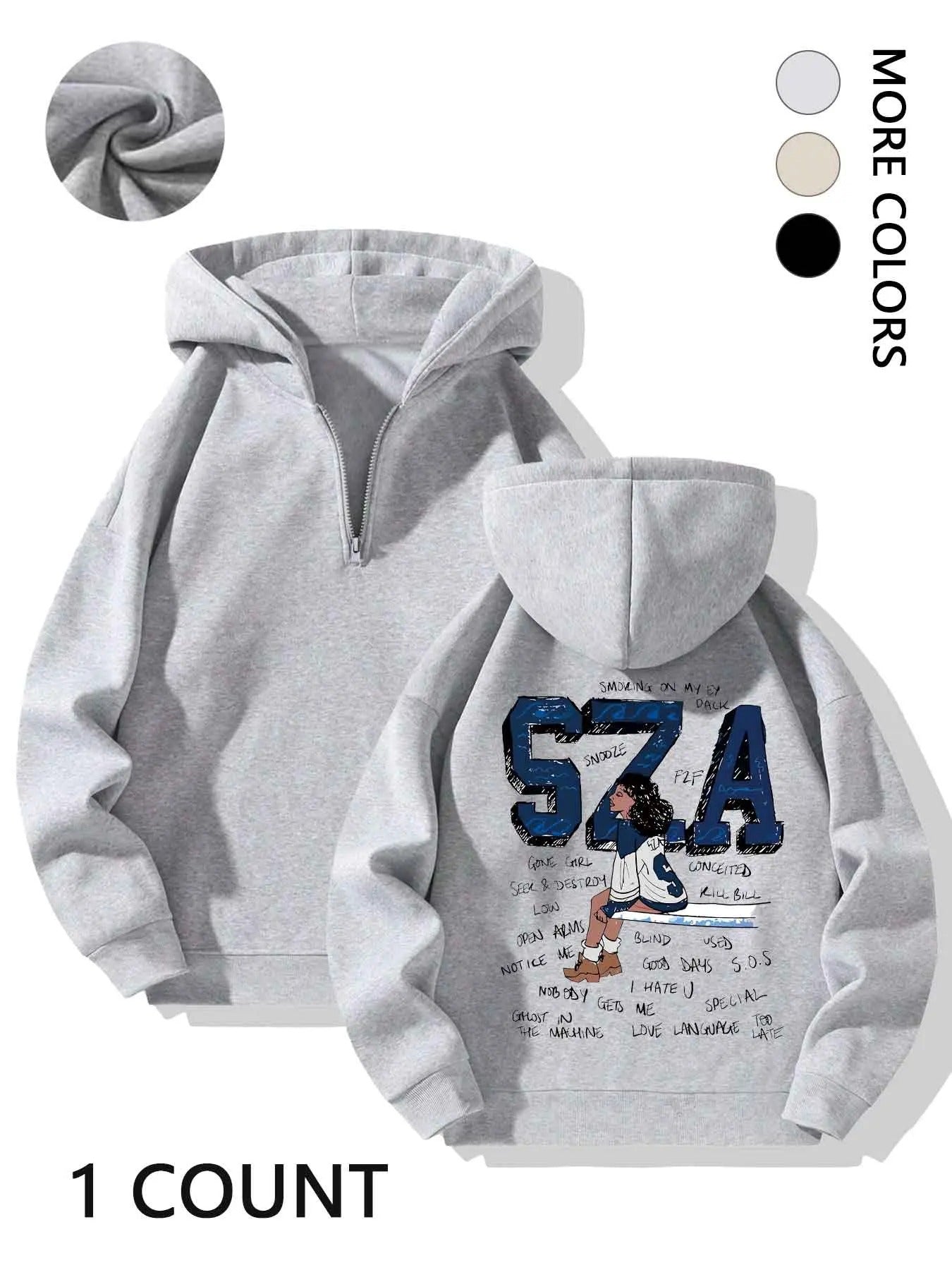 Women's Letter & Figure Print Half Zip Hoodie, Casual Long Sleeve Hooded Sweatshirt for Fall & Winter, Women's Clothes for Daily Wear