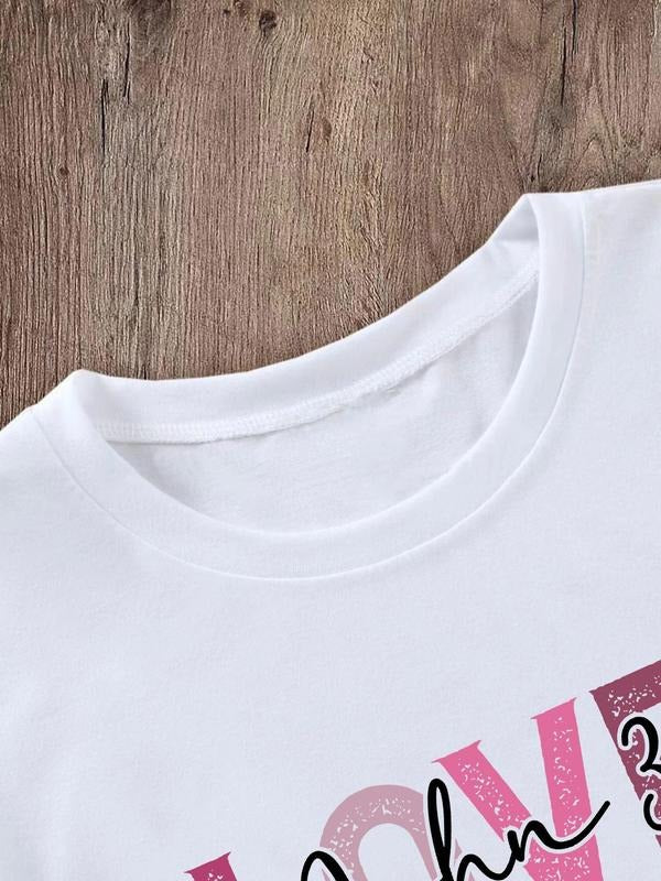 Women's Letter & Figure Print Round Neck Tee, Fashion Casual Short Sleeve Crew Neck T-shirt for Daily Holiday Vacation Outdoor Wear, Ladies Clothes for Summer