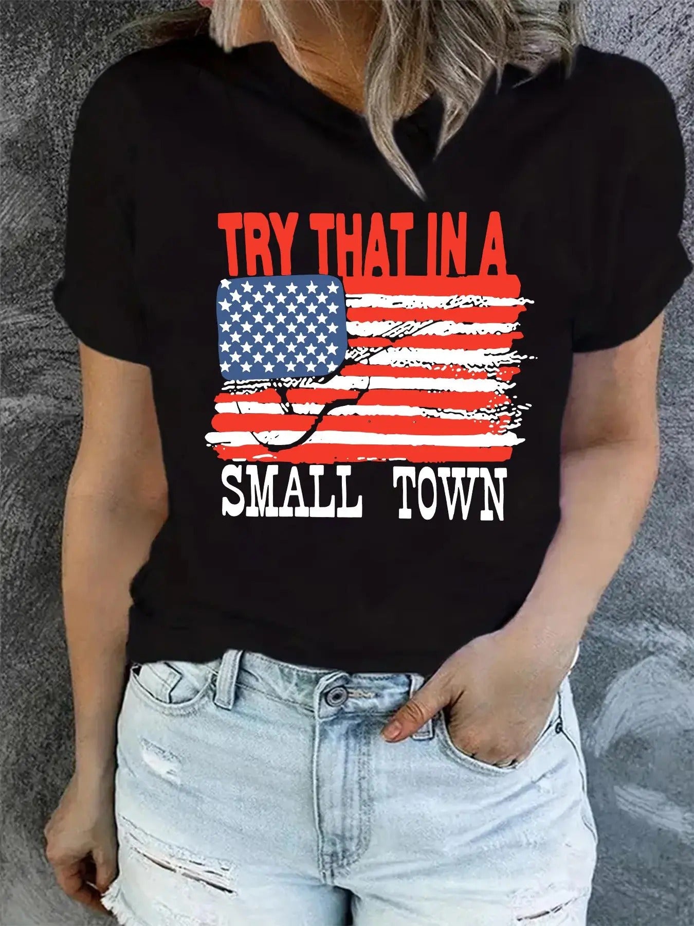 Women's Letter & Geometric Print Round Neck Tee, Casual Short Sleeve Crew Neck T-Shirt for Summer, Fashion Women's Top for Daily Wear