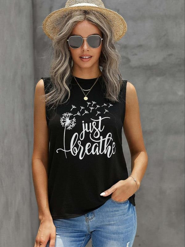 Women's Letter Print Round Neck Tank Top, Summer Clothes Women, Casual Sleeveless Top for Daily Outdoor Holiday Wear, Lady Clothing
