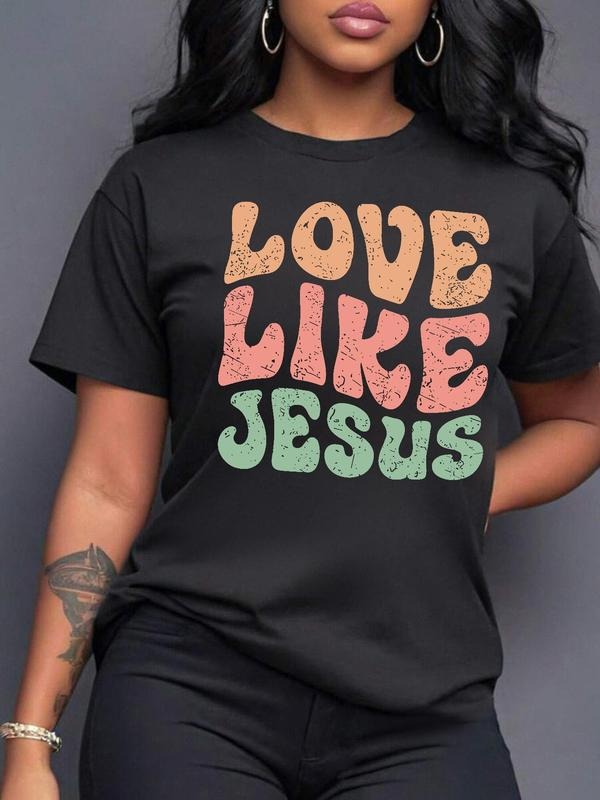 Women's Letter Print Round Neck Tee, Fashion Casual Short Sleeve Crew Neck T-shirt for Daily Holiday Vacation Outdoor Wear, Ladies Clothes for All Seasons