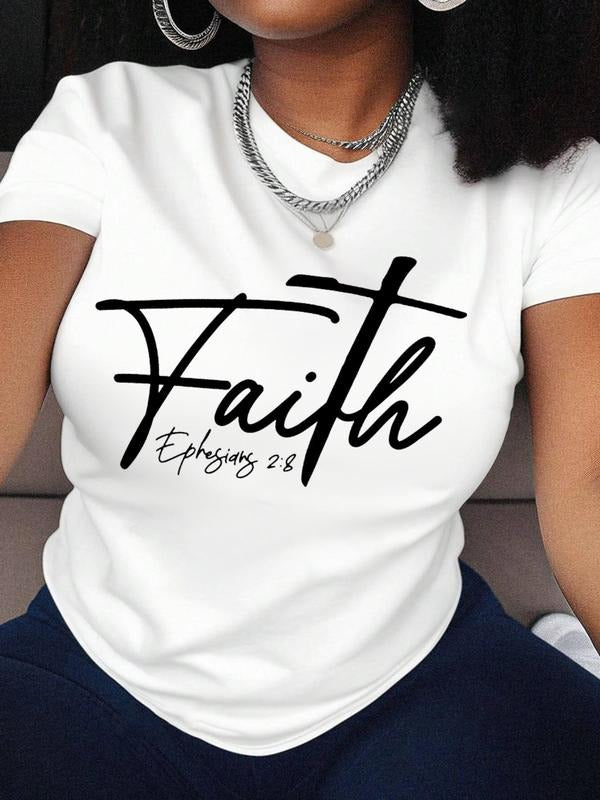 Women's Letter Print Round Neck Tee, Fashion Casual Short Sleeve T-shirt, Ladies Summer Clothes for Daily Wearstyle{n002}9