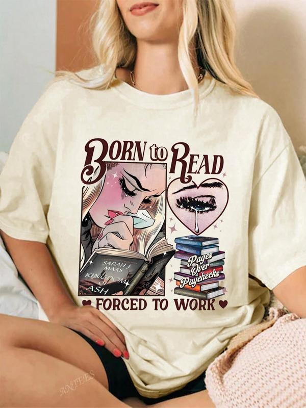 Women's Letter Print Round Neck Tee, Trendy Casual T-shirt for Daily Wear, Ladies Spring & Fall Clothes