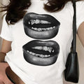 Women's Lip Print Round Neck Graphic Tee, Trendy Casual Short Sleeve T-shirt for Daily Wear, Ladies Spring & Fall Outfit