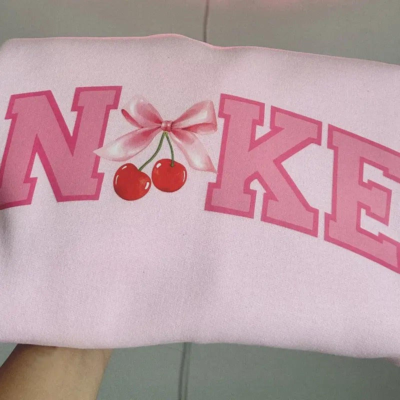 Women's Pink Cherry Pullover Sweater, Women Aesthetic Sweater, Girly Social Club Matching Tee, Coquette T-Shirtstyle{n002}2