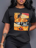 Women's Pop Art Print Round Neck Tee, Fashion Casual Short Sleeve T-shirt for Daily Wear, Ladies Summer Clothes