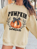 Women's Pumpkin & Letter Print Drop Shoulder Sweatshirt, Casual Long Sleeve Round Neck Pullover for Fall & Winter, Ladies Clothes for Daily Wear