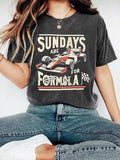 Women's Race Car Graphic Print Round Neck Tee, Fashion Casual Short Sleeve T-shirt, Ladies Summer Clothes for Daily Wear, Top