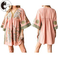 Women's Summer Floral Print Dress Half Sleeves V-Neck Loose Fit Short Dress for Beach