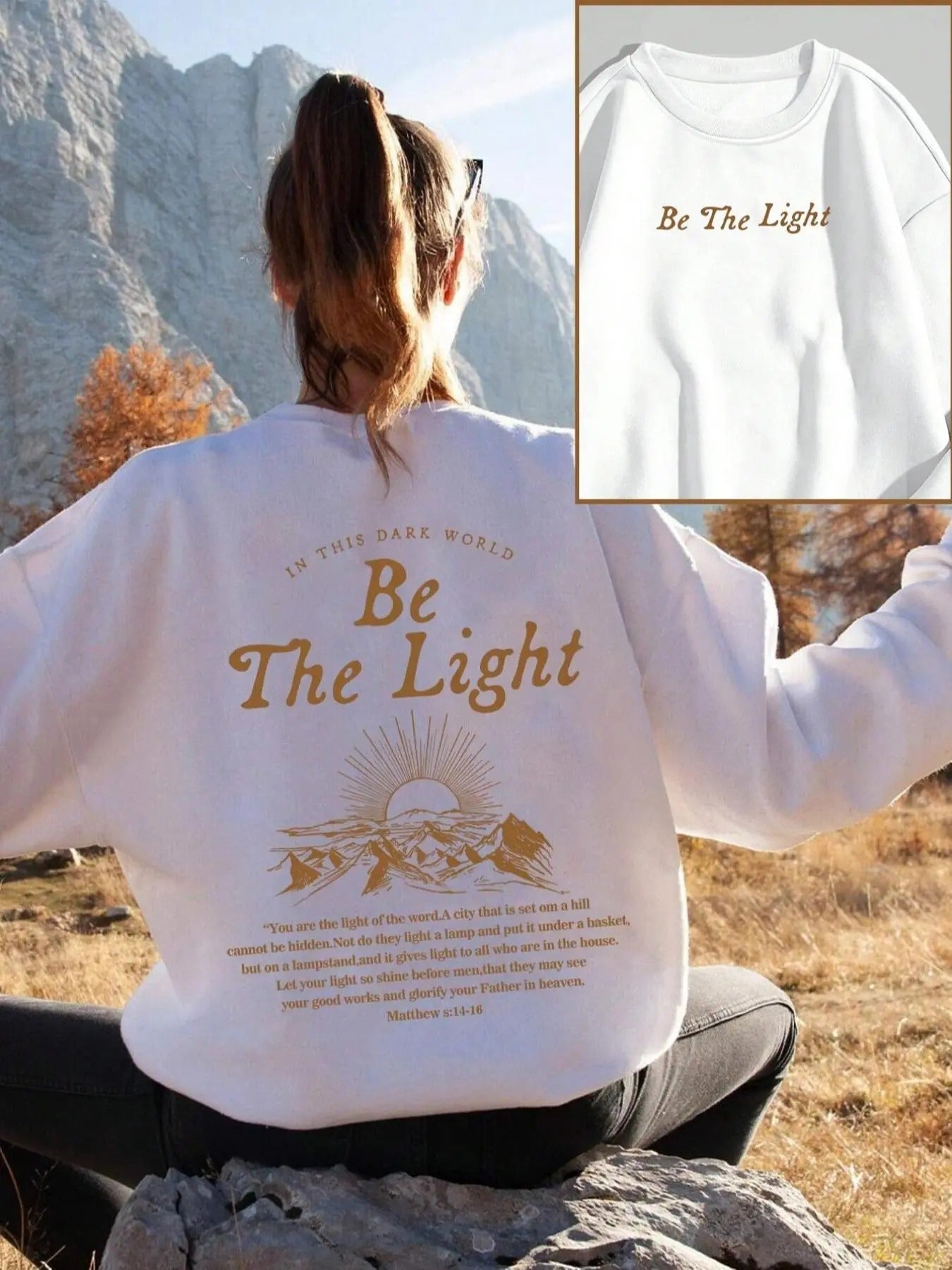 Women's Sun & Letter Print Crew Neck Pullover Sweatshirt, Casual Long Sleeve Top for Daily Wear, Ladies Clothes for All Seasons