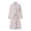 Women's Thick Flannel Bathrobe Heart Print Long Sleeve Fuzzy Plush Shawl Collar Bath Robe with Belt