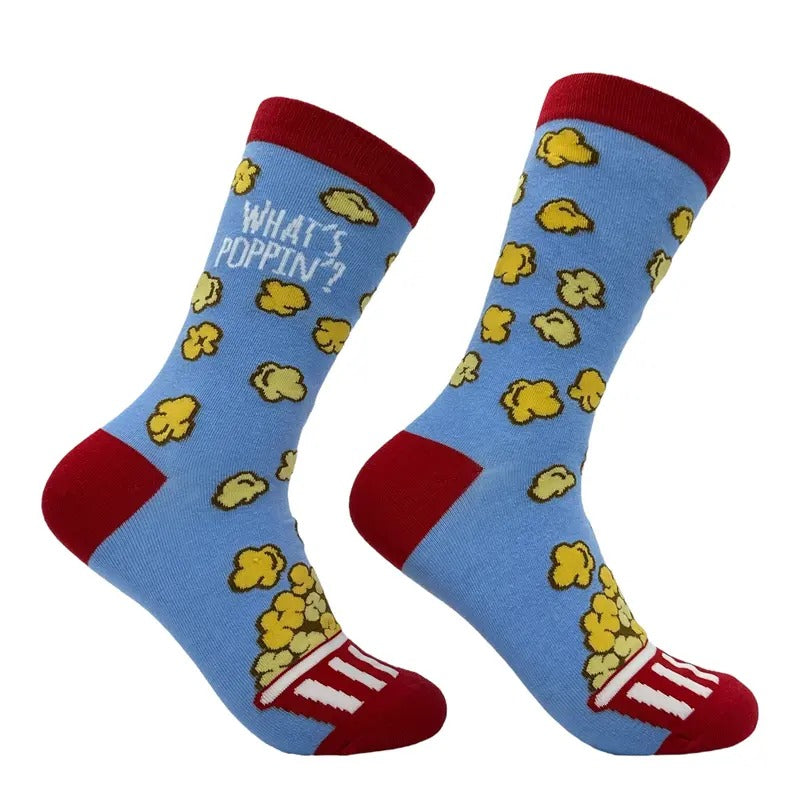 Women's Whats Poppin Socks Funny Sarcastic Popcorn Graphic Novelty Footwear Funny Graphic Socks Comfortable Fitted Spandex Cotton