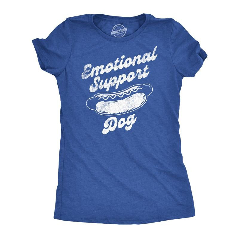 Womens Funny T Shirts Emotional Support Dog Sarcastic Hotdog Graphic Tee Funny Womens T Shirts Cute Slimming Top Comfortable Soft Royal -