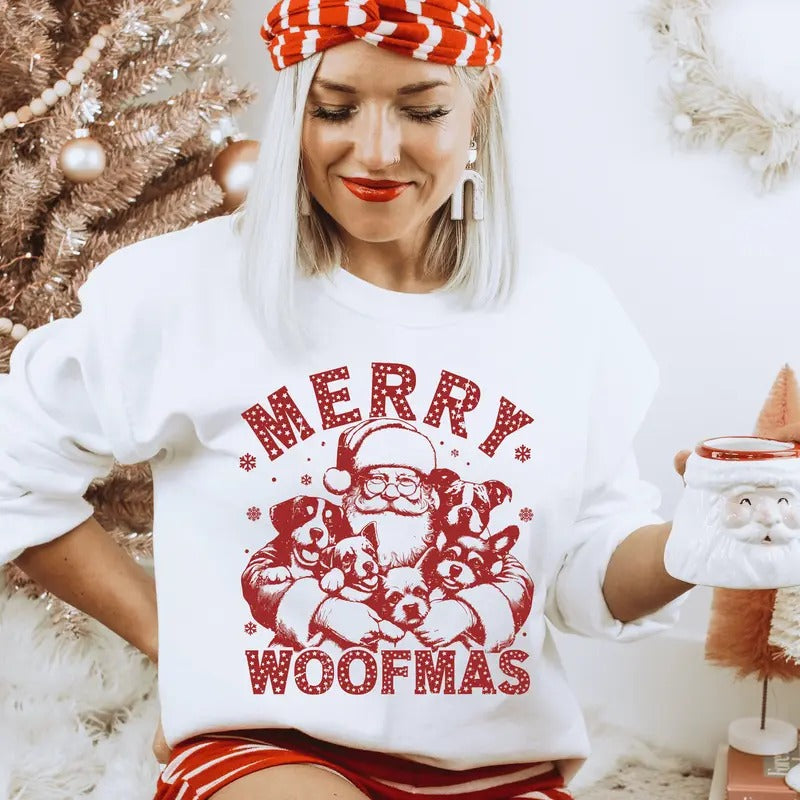 Woofmas Christmas Crewneck Sweatshirt  Casual Everyday Softstyle Christmas Unisex Pullover Sweatshirt. Perfect for Dog...