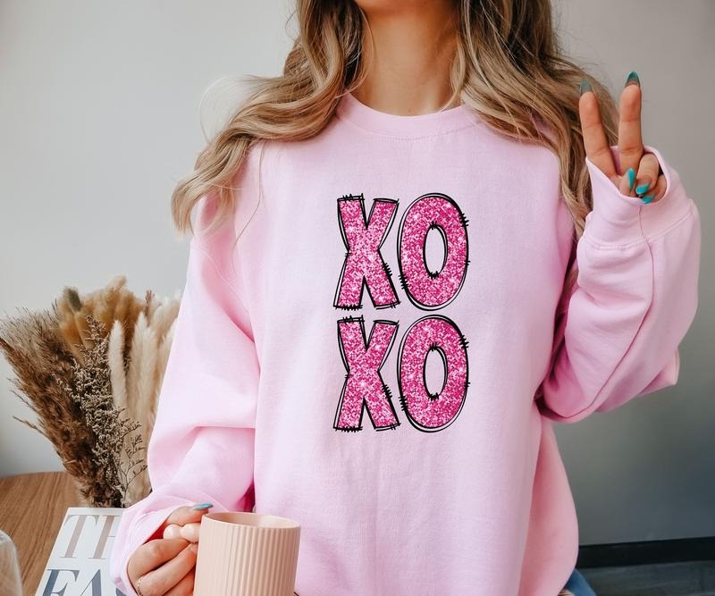 XOXO Crewneck Sweatshirt faux shimmer