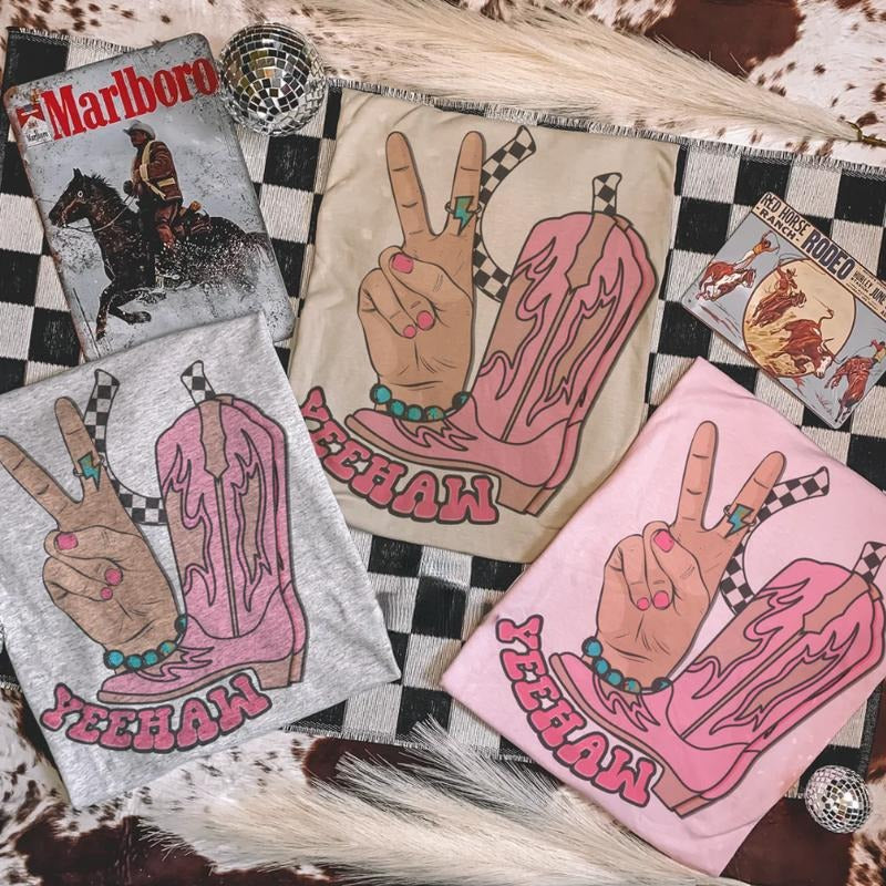 Yeehaw Pink Boots Graphic Tshirt, Crewneck Sweatshirt cowgirl outfits clothes, western clothing, western outfit women tops, country concert outfits shirt Sweatshirt hoodie