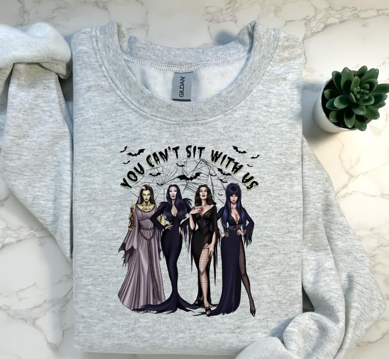 You Can't Sit with Us Sweater - Fleece Hoodie with Graphic Print Featuring Characters in Dark Outfits