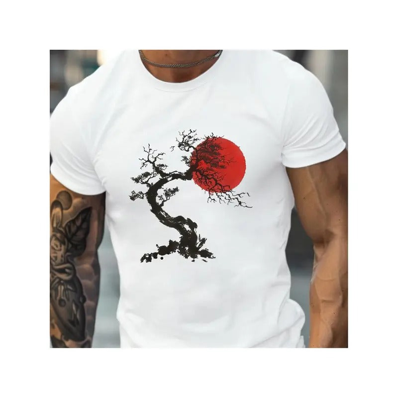 Zen inspired tree design cotton men's T-shirt comfort fit Made in USA