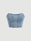 Zipper Strapless Sleeveless Denim Tube Crop Bandeau TopY2K