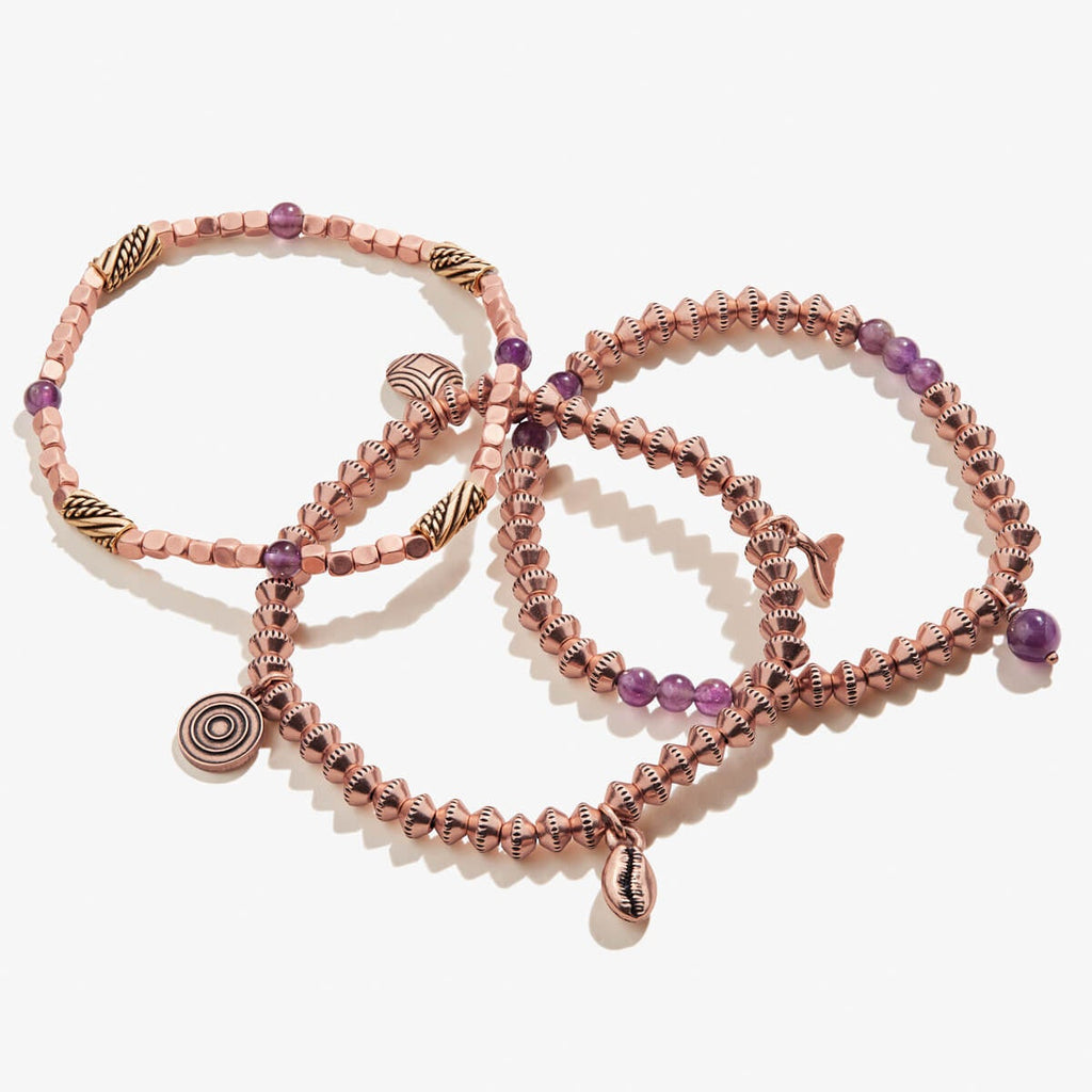 Whale Tail + Ocean Multi-Charm Stretch Bracelets, Set of 3