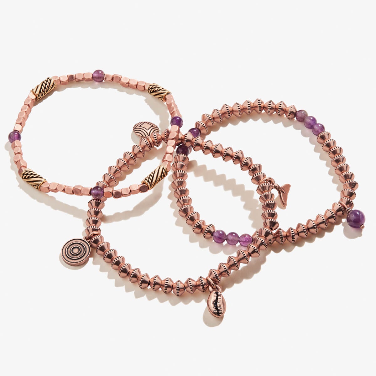 Whale Tail + Ocean Multi-Charm Stretch Bracelets, Set of 3