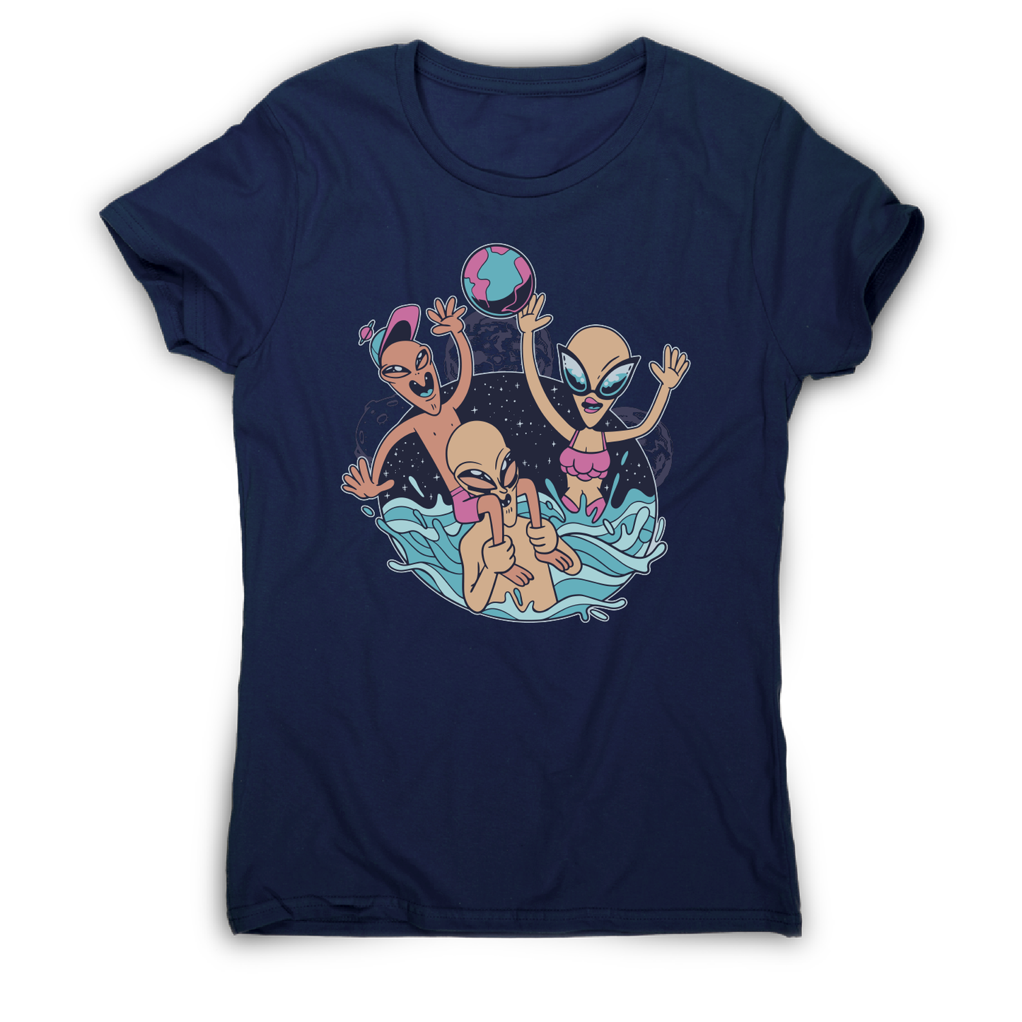 Alien pool party funny design t-shirt women's