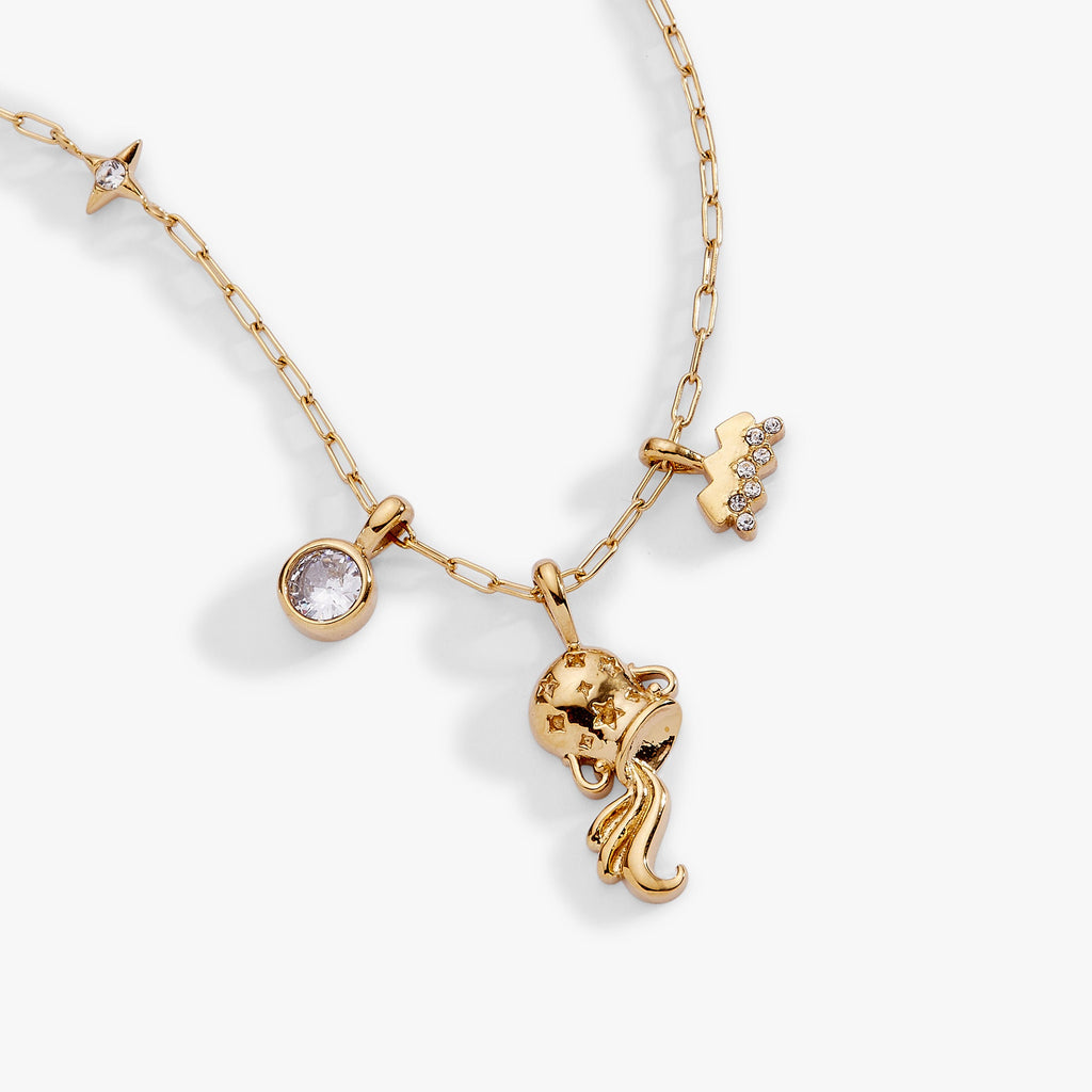 Aquarius Zodiac Charm Cluster Necklace
