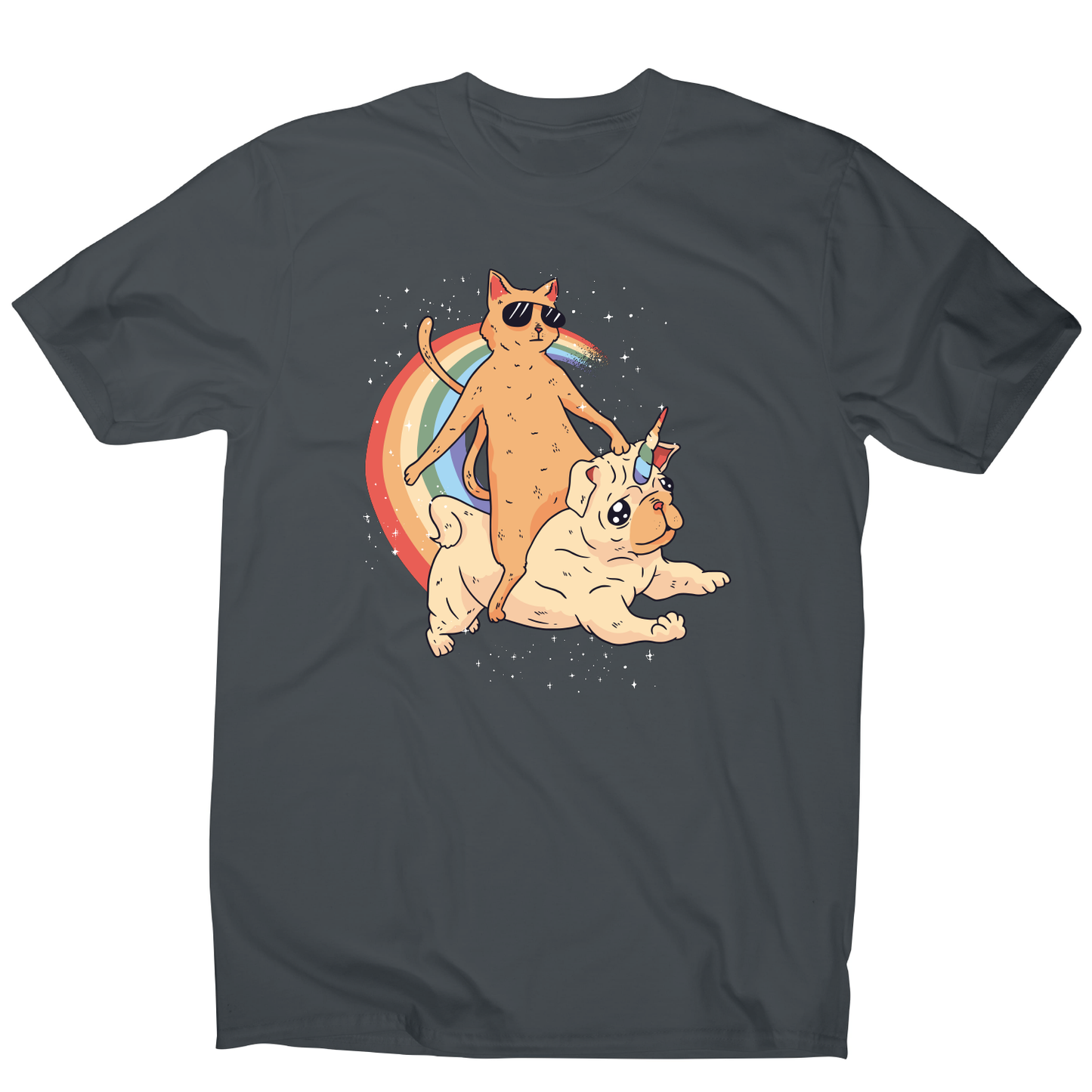 Cat riding unidog funny illustration t-shirt men's