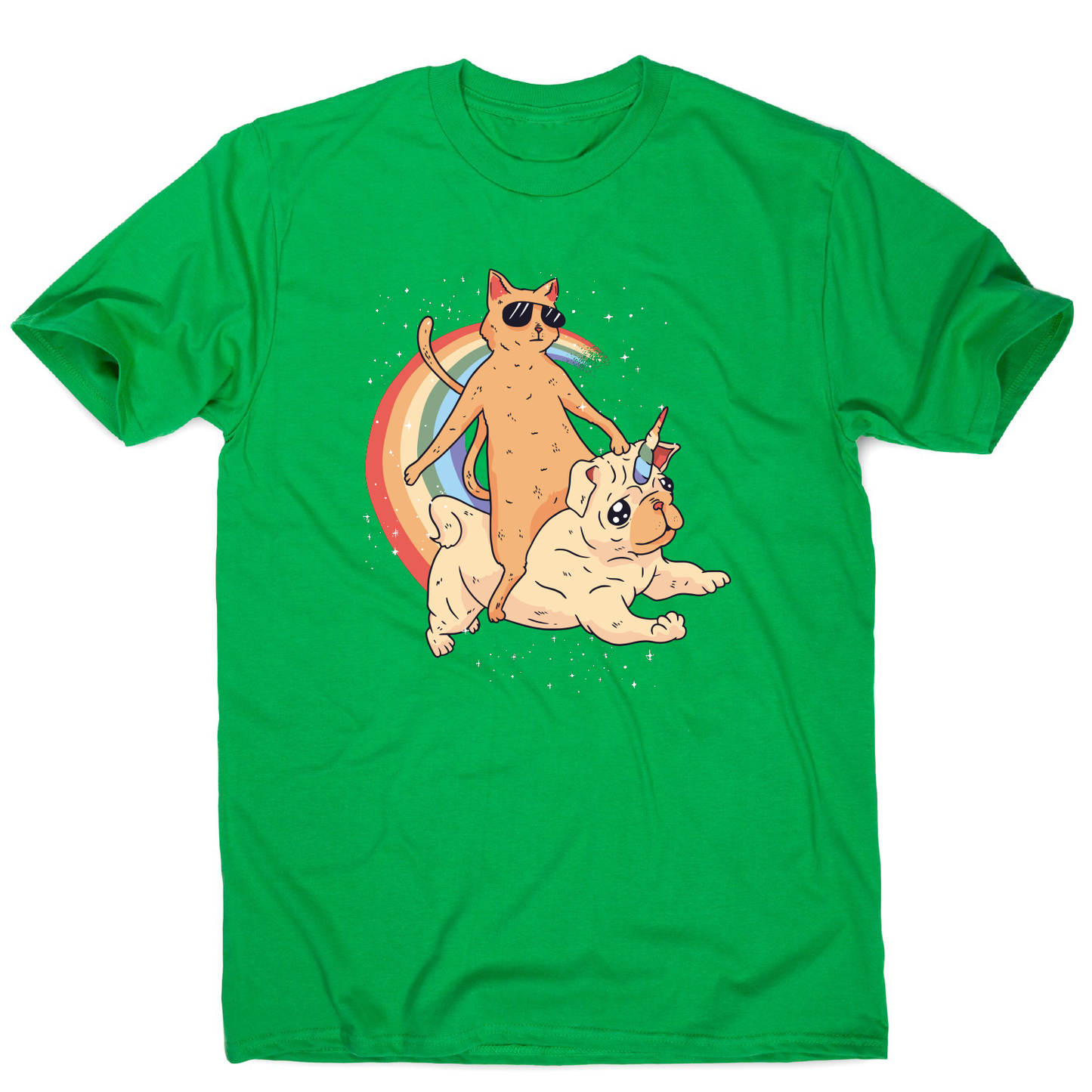 Cat riding unidog funny illustration t-shirt men's