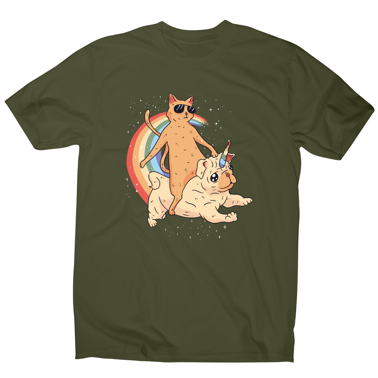 Cat riding unidog funny illustration t-shirt men's