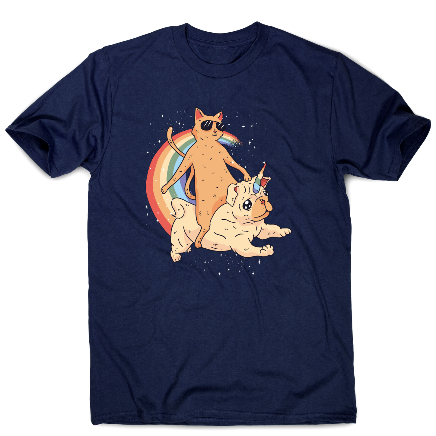 Cat riding unidog funny illustration t-shirt men's