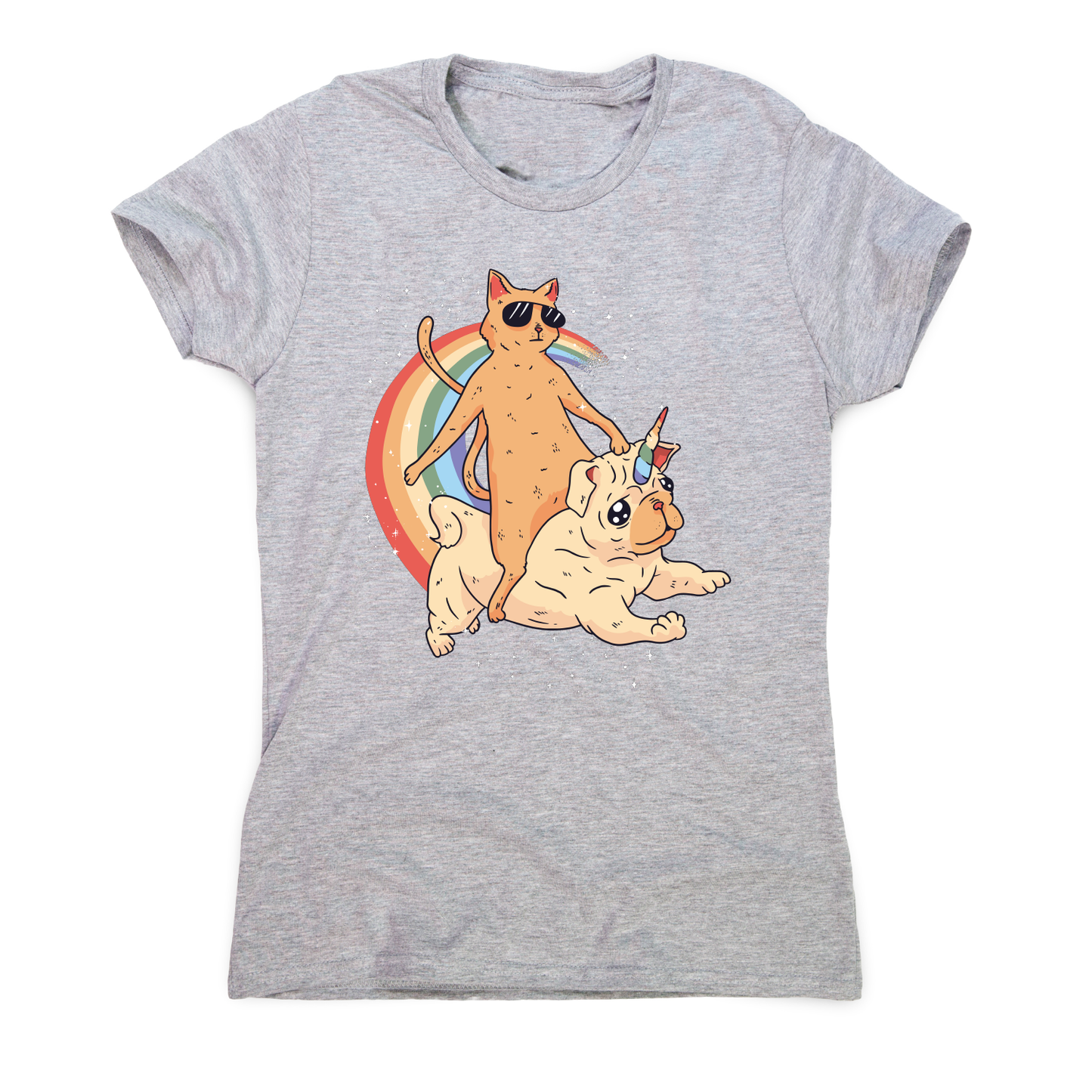 Cat riding unidog funny illustration t-shirt women's