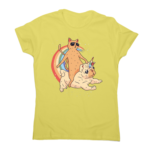 Cat riding unidog funny illustration t-shirt women's